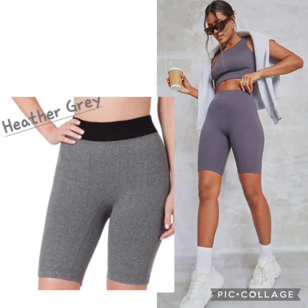 NEW! ZENANA Gray Black Ribbed Compression Bike Shorts L/XL Streetwear Athletic